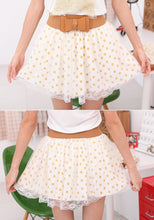 women chiffon lace skirt polka dot pleated mini skirt elastic waist lovely short skirt for womens J4U66