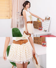 women chiffon lace skirt polka dot pleated mini skirt elastic waist lovely short skirt for womens J4U66