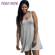women dress round neck sexy sleeveless tank dresses loose casual solidcolor mini beach dress plus size J4U66