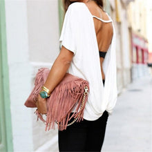 Women White Sexy Backless T Shirt Lady Back Deep V Short Sleeve tshirt Tops J4U66