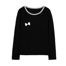 t-shirts women tops girl bowknot o neck long sleeve pullovercasual t-shirts tee streetwear grey black J4U66