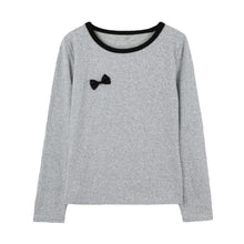 t-shirts women tops girl bowknot o neck long sleeve pullovercasual t-shirts tee streetwear grey black J4U66