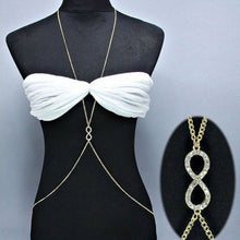 infinite Lucky 8 Crystal Chain Zinc Alloy Gold Plated Necklace Body Chain Jewelry J4U66
