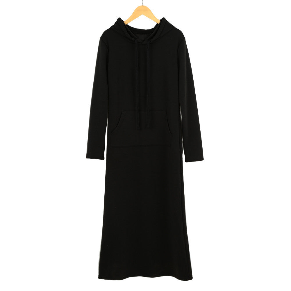 women maxi dress front pocket long sleeve loose dress fleece long casual dress vestidos plus size J4U66