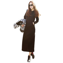 women maxi dress front pocket long sleeve loose dress fleece long casual dress vestidos plus size J4U66