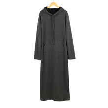 women maxi dress front pocket long sleeve loose dress fleece long casual dress vestidos plus size J4U66