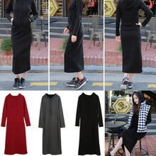 women maxi dress front pocket long sleeve loose dress fleece long casual dress vestidos plus size J4U66