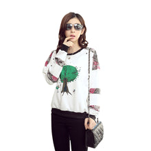 women tops ladies pullover birds tree print o neck long sleeve t-shirts loose fit casual tops white J4U66