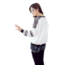 women tops ladies pullover birds tree print o neck long sleeve t-shirts loose fit casual tops white J4U66