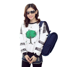 women tops ladies pullover birds tree print o neck long sleeve t-shirts loose fit casual tops white J4U66
