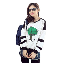 women tops ladies pullover birds tree print o neck long sleeve t-shirts loose fit casual tops white J4U66