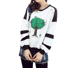 women tops ladies pullover birds tree print o neck long sleeve t-shirts loose fit casual tops white J4U66