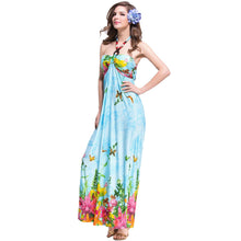 women beach dress bohemian print halterneck off shoulder beading ethnic backless party dress blue purple J4U66