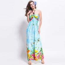 women beach dress bohemian print halterneck off shoulder beading ethnic backless party dress blue purple J4U66