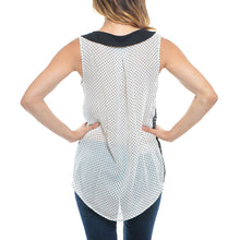 women blouse polka dot peter pan collar sleeveless lace asymmetric hem loose top white J4U66