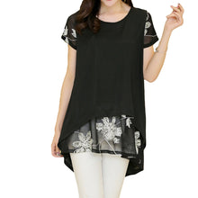 women blouses embroidery o neck short sleeve chiffon blouse white black loose fit casual tops blusa feminina J4U66