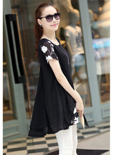 women blouses embroidery o neck short sleeve chiffon blouse white black loose fit casual tops blusa feminina J4U66