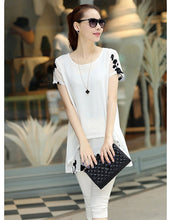 women blouses embroidery o neck short sleeve chiffon blouse white black loose fit casual tops blusa feminina J4U66
