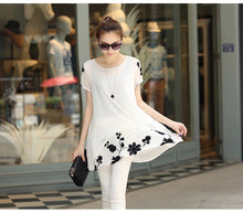 women blouses embroidery o neck short sleeve chiffon blouse white black loose fit casual tops blusa feminina J4U66