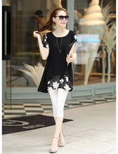 women blouses embroidery o neck short sleeve chiffon blouse white black loose fit casual tops blusa feminina J4U66