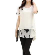 women blouses embroidery o neck short sleeve chiffon blouse white black loose fit casual tops blusa feminina J4U66