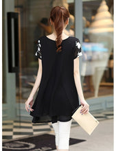women blouses embroidery o neck short sleeve chiffon blouse white black loose fit casual tops blusa feminina J4U66