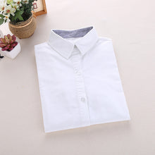 women blouses striped turn down collar button placket-shirts solidcolor long sleeve women tops blusas plus size J4U66