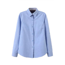 women blouses striped turn down collar button placket-shirts solidcolor long sleeve women tops blusas plus size J4U66