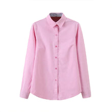 women blouses striped turn down collar button placket-shirts solidcolor long sleeve women tops blusas plus size J4U66
