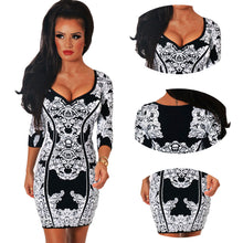 women bodycon dress jacquard print scoop neck three quarter sleeve party mini dress sexy club dress white J4U66