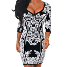 women bodycon dress jacquard print scoop neck three quarter sleeve party mini dress sexy club dress white J4U66