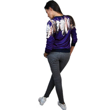 women casual pullover feather print o neck t-shirts 3/4 sleeve women tops blusas black blue white J4U66