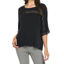 women chiffon blouse crochet lace o neck half sleeves asymmetric hem large size casual women tops blusas black J4U66