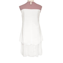 women chiffon dress patchwork round neck ruffle hem sleeveless loose robe vestido casual dress white J4U66