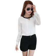 women chiffon shirt o neck long sleeve shirt women tops blusas plus size casual blouse tops white J4U66