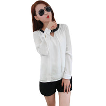 women chiffon shirt o neck long sleeve shirt women tops blusas plus size casual blouse tops white J4U66