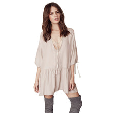 Women Dress Deep V Neck 3/4 Lantern Sleeve Casual Dress Vintage Tassel Woman Boho Dress Vestidos J4U66