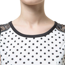 women dress polka dot print floral lace back exposed zipper sleeveless mini elegant one piece white dress J4U66