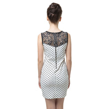 women dress polka dot print floral lace back exposed zipper sleeveless mini elegant one piece white dress J4U66