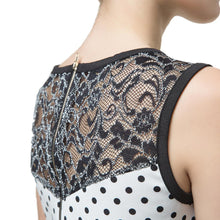 women dress polka dot print floral lace back exposed zipper sleeveless mini elegant one piece white dress J4U66