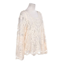 Women Embroidery Tops Sexy See-through Crochet Lace Women Blouse Long Sleeve Beach Swimsuit Bikini Cover Up J4U66