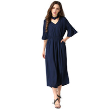 women jumpsuit v neck choker half flare sleeves chiffon rompers pockets elastic waist loose playsuit black grey blue J4U66