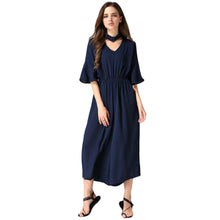women jumpsuit v neck choker half flare sleeves chiffon rompers pockets elastic waist loose playsuit black grey blue J4U66