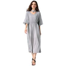 women jumpsuit v neck choker half flare sleeves chiffon rompers pockets elastic waist loose playsuit black grey blue J4U66