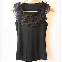 Women Ladies Tank Tops  Lace T Shirt O Neck Sleeveless Casual Slim Tops Black White Free Size J4U66