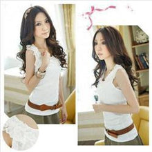 Women Ladies Tank Tops  Lace T Shirt O Neck Sleeveless Casual Slim Tops Black White Free Size J4U66