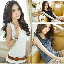 Women Ladies Tank Tops  Lace T Shirt O Neck Sleeveless Casual Slim Tops Black White Free Size J4U66