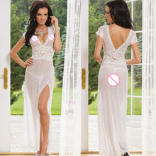 women lingerie mesh lace deep v neck front thigh split sexy nightdress gown erotic lingerie black red white J4U66