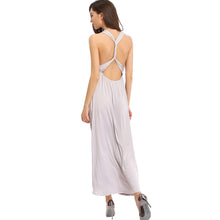women long maxi dress spaghetti strap sleeveless hollow out backless party dress casual sundress grey J4U66