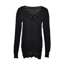 Women Loose Tops Casual Knitted Long Pullovers Sexy Deep V-Neck Cross Bandage Long Sleeve Sweaters J4U66